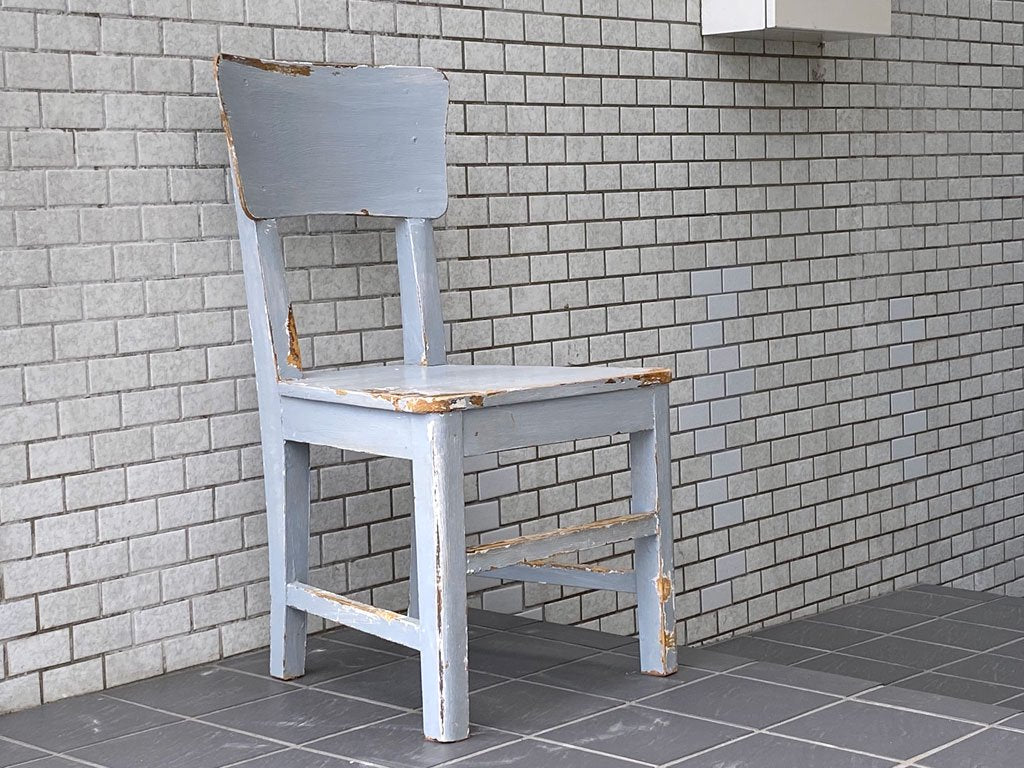フランスアンティーク France Antique シャビーシック 木製 ダイニングチェア ブルー ペイント 花台 ランプ台 ビンテージ C ■