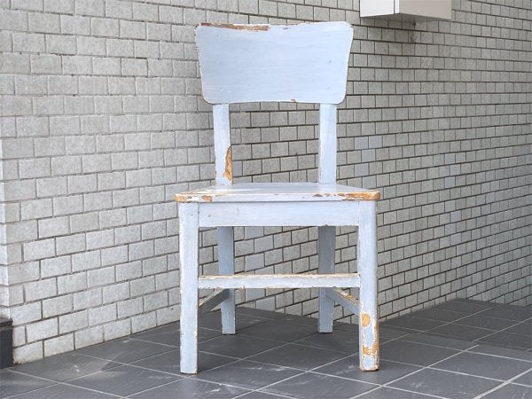 フランスアンティーク France Antique シャビーシック 木製 ダイニングチェア ブルー ペイント 花台 ランプ台 ビンテージ C ■