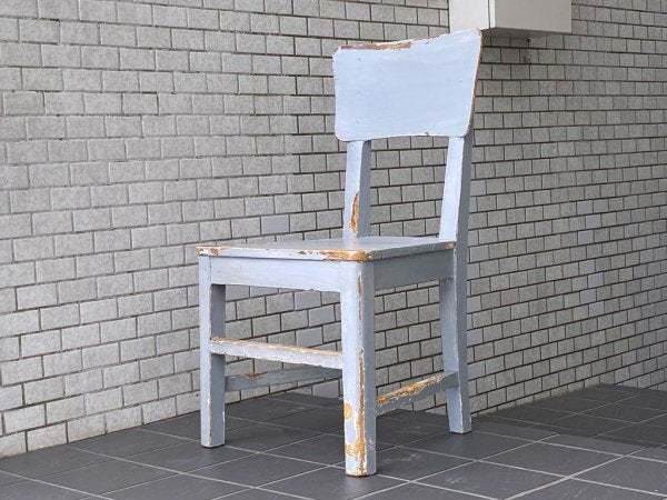 フランスアンティーク France Antique シャビーシック 木製 ダイニングチェア ブルー ペイント 花台 ランプ台 ビンテージ C ■