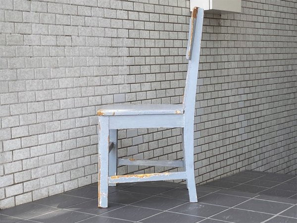 フランスアンティーク France Antique シャビーシック 木製 ダイニングチェア ブルー ペイント 花台 ランプ台 ビンテージ C ■