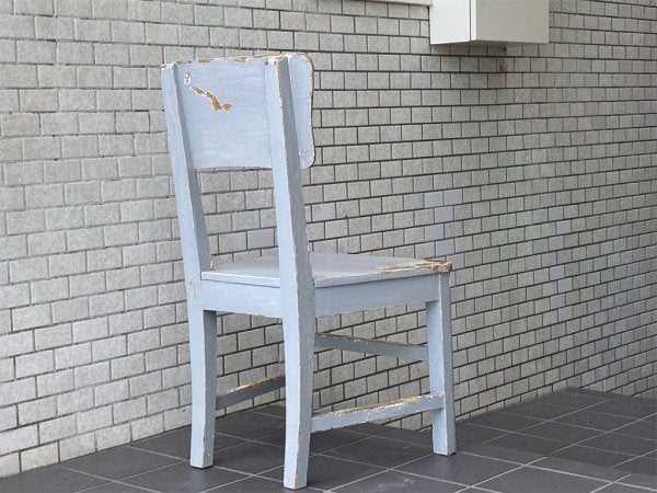 フランスアンティーク France Antique シャビーシック 木製 ダイニングチェア ブルー ペイント 花台 ランプ台 ビンテージ C ■