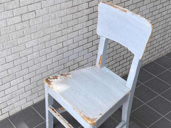 フランスアンティーク France Antique シャビーシック 木製 ダイニングチェア ブルー ペイント 花台 ランプ台 ビンテージ C ■