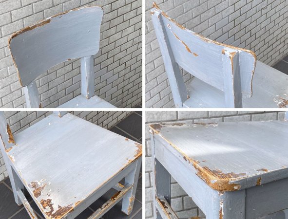 フランスアンティーク France Antique シャビーシック 木製 ダイニングチェア ブルー ペイント 花台 ランプ台 ビンテージ C ■