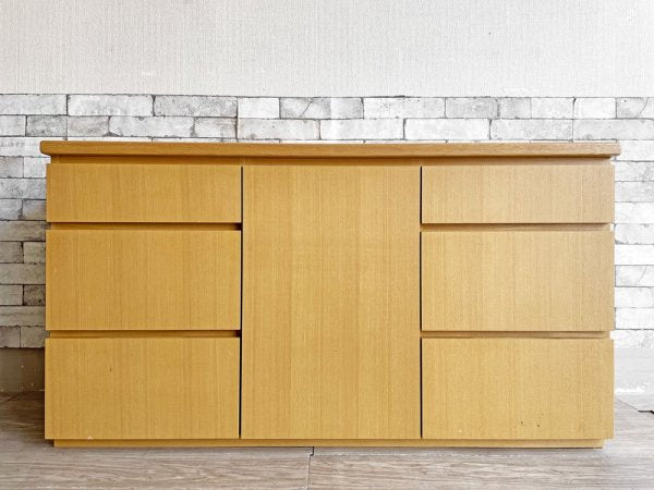 シンプルデザイン Simple Design タモ材 キャビネット チェスト ミニサイドボード W130cm 抽斗6杯 扉収納 オーダー家具 ●