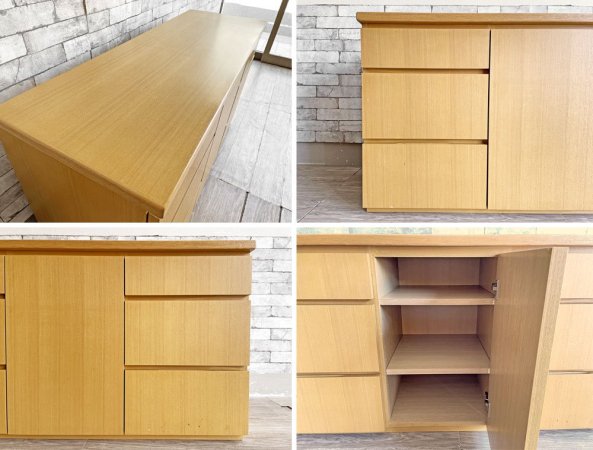 シンプルデザイン Simple Design タモ材 キャビネット チェスト ミニサイドボード W130cm 抽斗6杯 扉収納 オーダー家具 ●