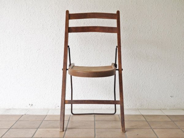 UKビンテージ UK vintage STAKMORE CHAIRS 木製 フォールディングチェア アイアンレッグ 折畳み 店舗什器 希少 ◇