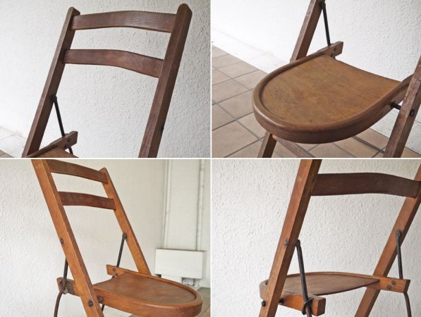 UKビンテージ UK vintage STAKMORE CHAIRS 木製 フォールディングチェア アイアンレッグ 折畳み 店舗什器 希少 ◇