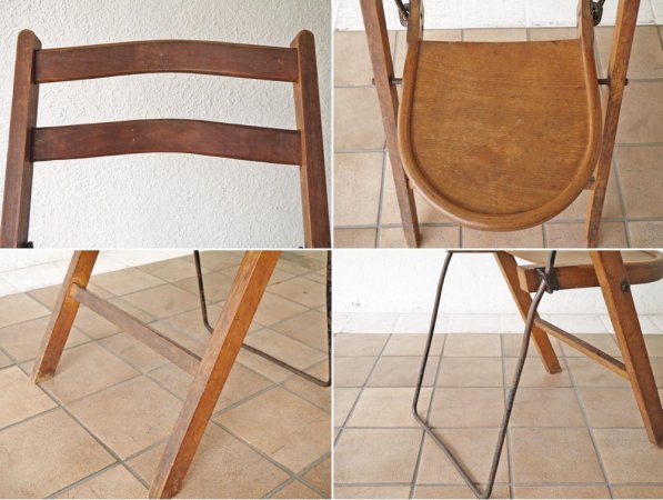 UKビンテージ UK vintage STAKMORE CHAIRS 木製 フォールディングチェア アイアンレッグ 折畳み 店舗什器 希少 ◇