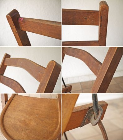 UKビンテージ UK vintage STAKMORE CHAIRS 木製 フォールディングチェア アイアンレッグ 折畳み 店舗什器 希少 ◇