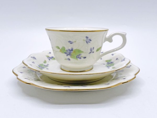 ノリタケ Noritake コンテンポラリーコレクション カップ＆ソーサー C&S トリオセット スミレ ボーンチャイナ 廃番品 A ●