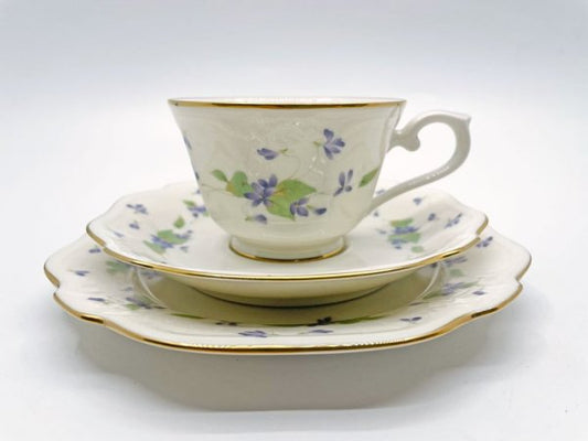 ノリタケ Noritake コンテンポラリーコレクション カップ＆ソーサー C&S トリオセット スミレ ボーンチャイナ 廃番品 E ●