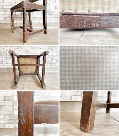 イギリスアンティーク UK Antique ダイニングチェア 2脚セット オーク材 本革 ブラウン スタッズ 鋲打ち 英国ビンテージ A ●