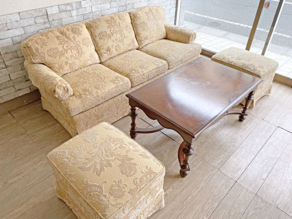 ドレクセルヘリテイジ DREXEL HERITAGE アップホルスタリー Upholstery 3人掛けソファ ファブリック ベージュ系 ヨーロピアンクラシカル 米国家具 アメリカ ●