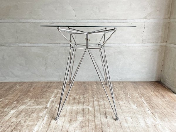 ミッドセンチュリースタイル Midcentury Style ラウンド ガラス ダイニングテーブル カフェテーブル スターベース  スペースエイジ 現状品 ♪