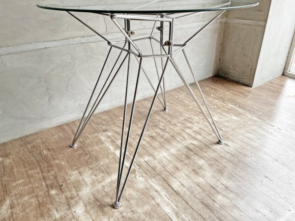 ミッドセンチュリースタイル Midcentury Style ラウンド ガラス ダイニングテーブル カフェテーブル スターベース  スペースエイジ 現状品 ♪