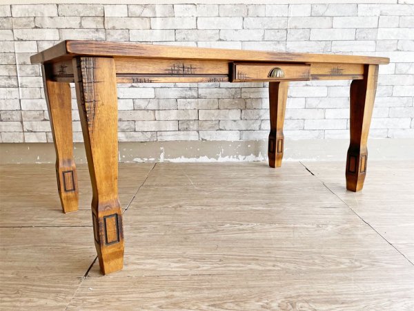 ビンテージスタイル Vintage Style デスク 引き出し付き ダイニングテーブル H60? ビンテージ加工 ●