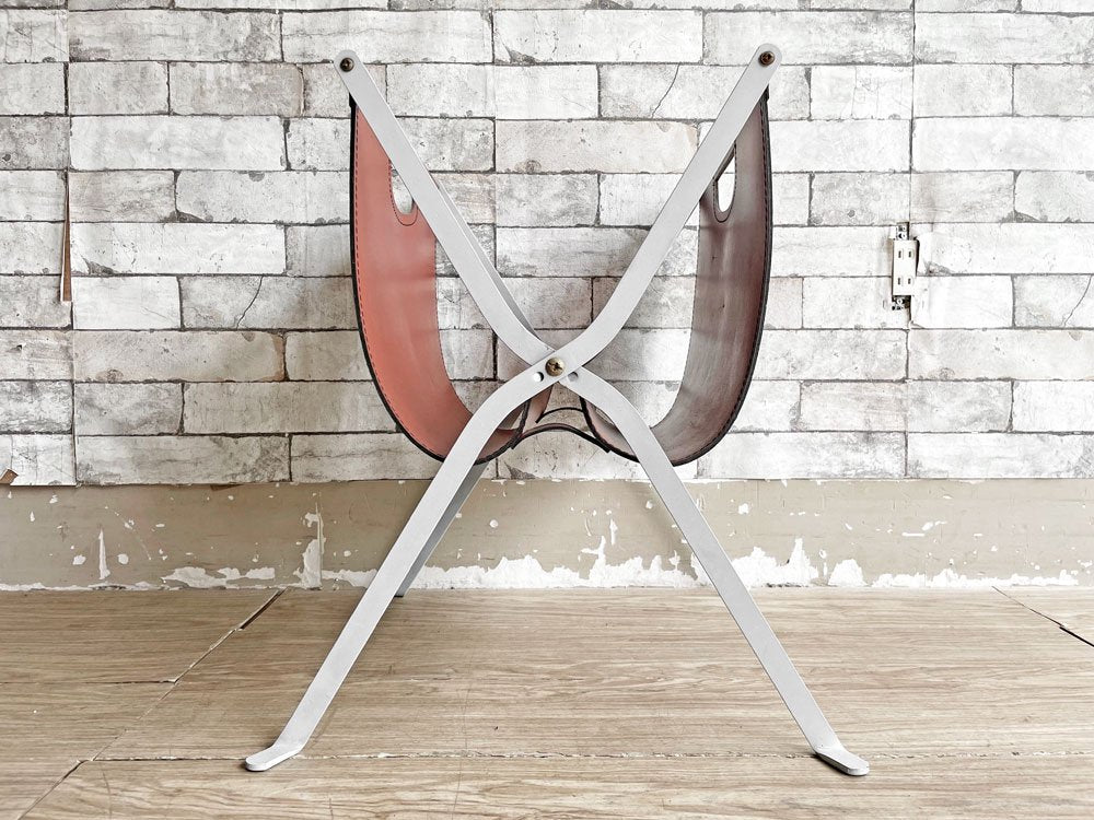 モダンスタイル Modern Style フォールディング マガジンラック レザー 本革 レッド スチール脚 アクタス ACTUS 取扱 参考価格￥17,850- ●