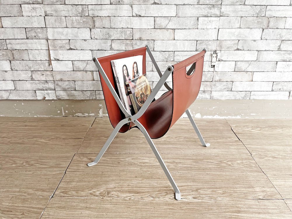 モダンスタイル Modern Style フォールディング マガジンラック レザー 本革 レッド スチール脚 アクタス ACTUS 取扱 参考価格￥17,850- ●