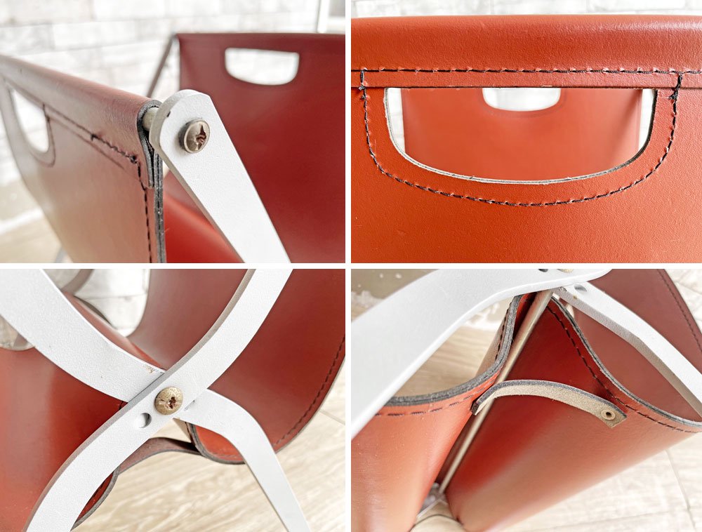 モダンスタイル Modern Style フォールディング マガジンラック レザー 本革 レッド スチール脚 アクタス ACTUS 取扱 参考価格￥17,850- ●