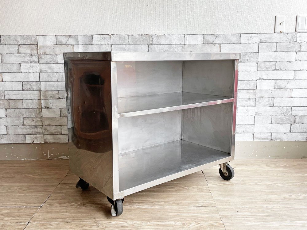 インダストリアルスタイル Industrial Style ステンレス シェルフ 2段 カウンター キャスター付 W89.5cm ガレージ キッチン収納 作業台 店舗什器 ●