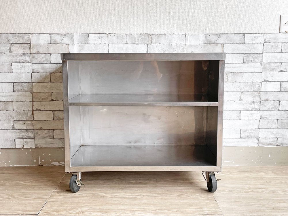 インダストリアルスタイル Industrial Style ステンレス シェルフ 2段 カウンター キャスター付 W89.5cm ガレージ キッチン収納 作業台 店舗什器 ●