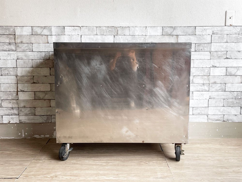 インダストリアルスタイル Industrial Style ステンレス シェルフ 2段 カウンター キャスター付 W89.5cm ガレージ キッチン収納 作業台 店舗什器 ●