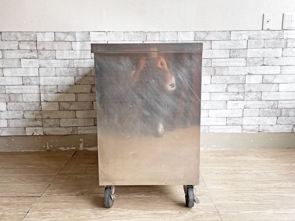 インダストリアルスタイル Industrial Style ステンレス シェルフ 2段 カウンター キャスター付 W89.5cm ガレージ キッチン収納 作業台 店舗什器 ●