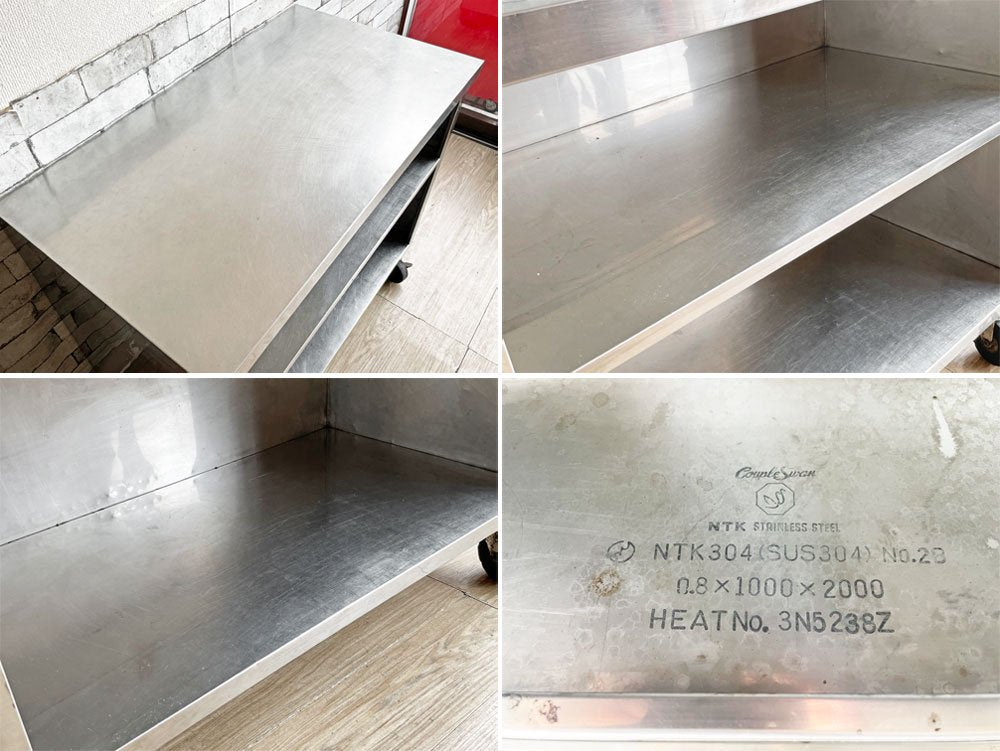 インダストリアルスタイル Industrial Style ステンレス シェルフ 2段 カウンター キャスター付 W89.5cm ガレージ キッチン収納 作業台 店舗什器 ●
