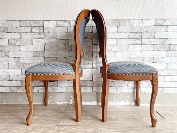 ヨーロピアンクラシカル デザイン European Classical design ダイニングチェア 2脚セット 猫脚 ファブリック ブルー イタリア ロココ調 A ●