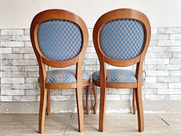 ヨーロピアンクラシカル デザイン European Classical design ダイニングチェア 2脚セット 猫脚 ファブリック ブルー イタリア ロココ調 A ●