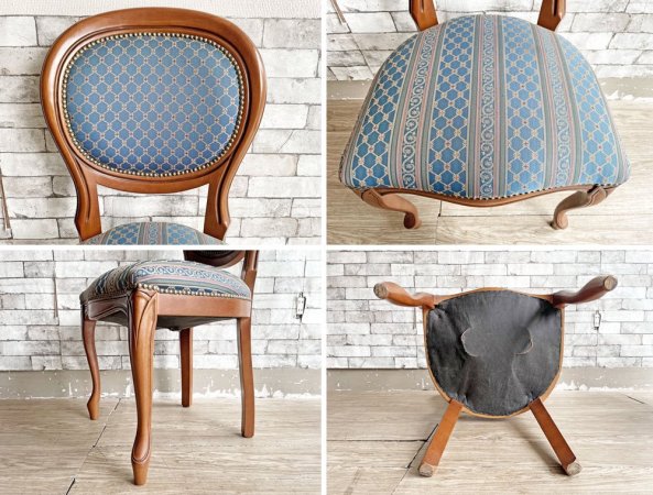 ヨーロピアンクラシカル デザイン European Classical design ダイニングチェア 2脚セット 猫脚 ファブリック ブルー イタリア ロココ調 A ●