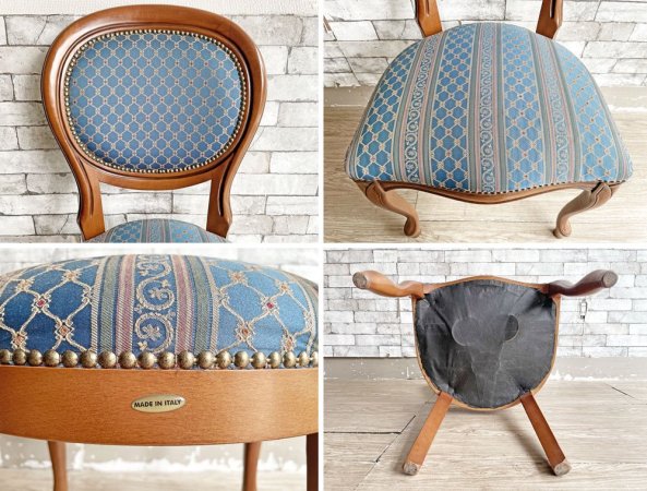 ヨーロピアンクラシカル デザイン European Classical design ダイニングチェア 2脚セット 猫脚 ファブリック ブルー イタリア ロココ調 A ●