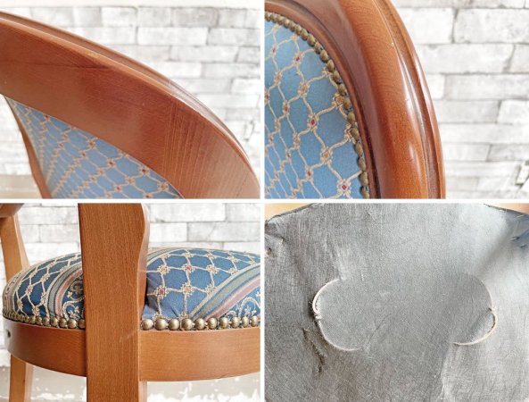 ヨーロピアンクラシカル デザイン European Classical design ダイニングチェア 2脚セット 猫脚 ファブリック ブルー イタリア ロココ調 A ●