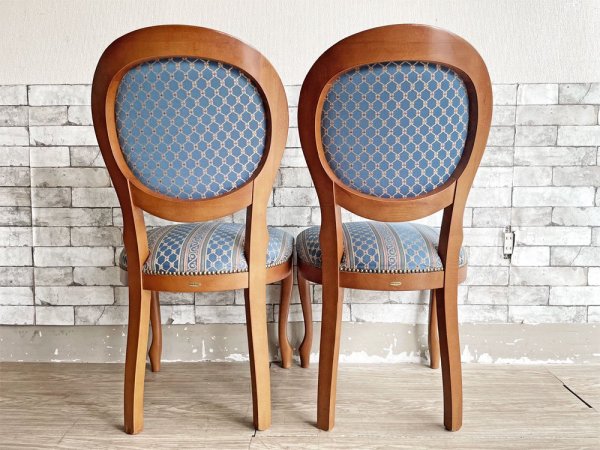 ヨーロピアンクラシカル デザイン European Classical design ダイニングチェア 2脚セット 猫脚 ファブリック ブルー イタリア ロココ調 B ●