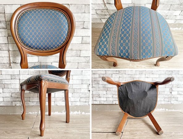 ヨーロピアンクラシカル デザイン European Classical design ダイニングチェア 2脚セット 猫脚 ファブリック ブルー イタリア ロココ調 B ●