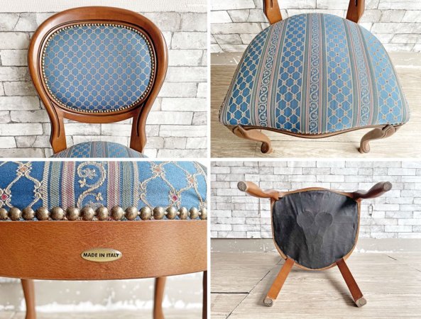 ヨーロピアンクラシカル デザイン European Classical design ダイニングチェア 2脚セット 猫脚 ファブリック ブルー イタリア ロココ調 B ●