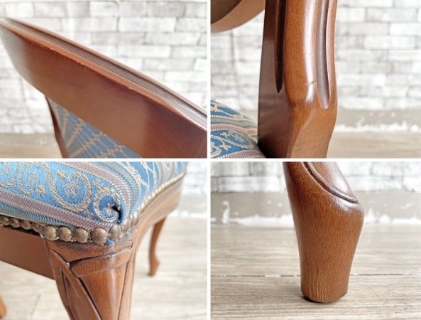 ヨーロピアンクラシカル デザイン European Classical design ダイニングチェア 2脚セット 猫脚 ファブリック ブルー イタリア ロココ調 B ●