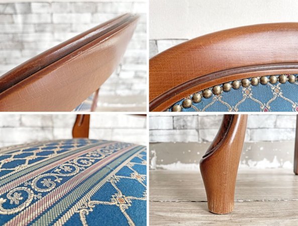 ヨーロピアンクラシカル デザイン European Classical design ダイニングチェア 2脚セット 猫脚 ファブリック ブルー イタリア ロココ調 B ●
