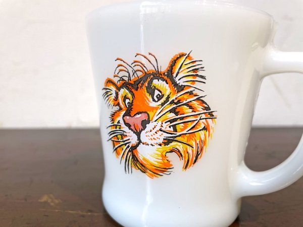アンカーホッキング ファイヤーキング ANCHOR HOCKING Fire King 60's エッソタイガー Esso tiger アドマグ マグカップ Dハンドル  ミルクガラス ★