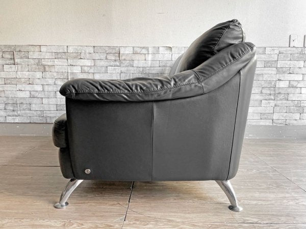 ナツッジ イタリア NATUZZI ITALIA レザーエディションズ Leather Editions 2Pソファ 総本革 スチール ブラック モダンデザイン イタリア 現状品 ●