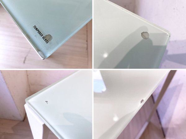 フランフラン Francfranc ガラストップ ダイニングテーブル ホワイトスチールフレーム 正方形 75ｃｍ バルス東京 ★