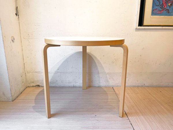 アルテック artek テーブル90B バーチ材 ホワイトラミネート天板 3本脚 アルヴァ・アアルト Alvar Aalto フィンランド 美品 ★