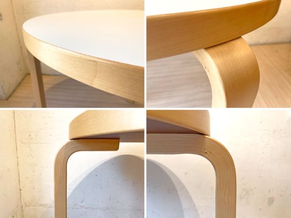 アルテック artek テーブル90B バーチ材 ホワイトラミネート天板 3本脚 アルヴァ・アアルト Alvar Aalto フィンランド 美品 ★