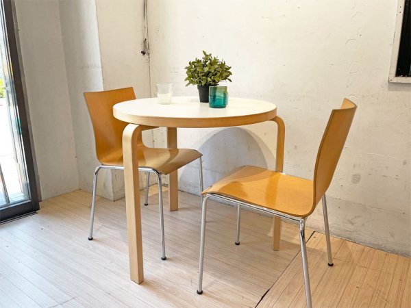 アルテック artek テーブル90B バーチ材 ホワイトラミネート天板 3本脚 アルヴァ・アアルト Alvar Aalto フィンランド 美品 ★