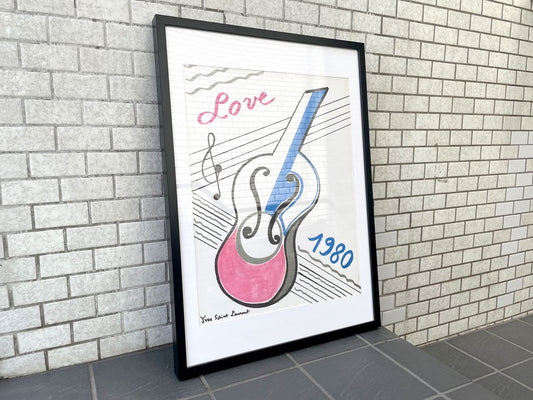 イヴ・サンローラン Yves Saint Laurent ビンテージ ポスター 額サイズ 52.5×72.5cm LOVE 1980年 バイオリン 額装品 ■