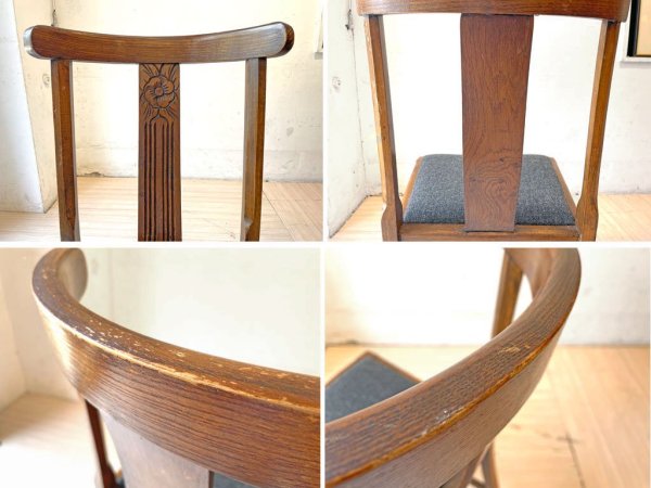 UKアンティーク Antique ダイニングチェア ナラ材 オーク無垢材 2脚セット シート張り替え済み バルボスレッグ クラシカル 英国家具 ★