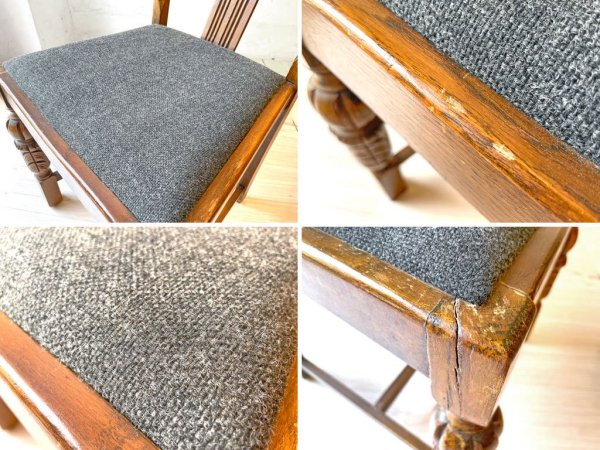 UKアンティーク Antique ダイニングチェア ナラ材 オーク無垢材 2脚セット シート張り替え済み バルボスレッグ クラシカル 英国家具 ★