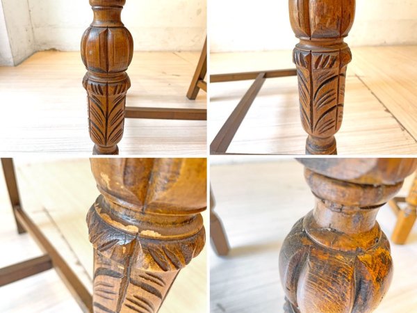 UKアンティーク Antique ダイニングチェア ナラ材 オーク無垢材 2脚セット シート張り替え済み バルボスレッグ クラシカル 英国家具 ★