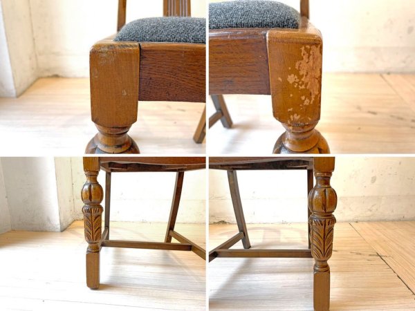 UKアンティーク Antique ダイニングチェア ナラ材 オーク無垢材 2脚セット シート張り替え済み バルボスレッグ クラシカル 英国家具 ★