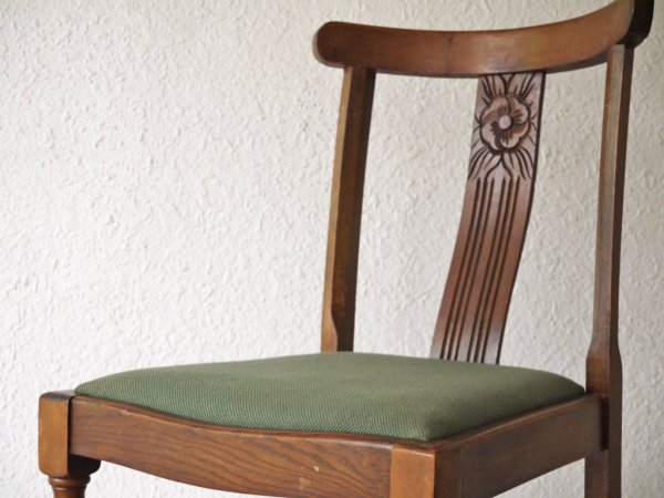 UKアンティーク UK Antique バルボスレッグ ダイニングチェア オーク無垢材 シート張り替え済み クラシカル 英国家具 B  ◇